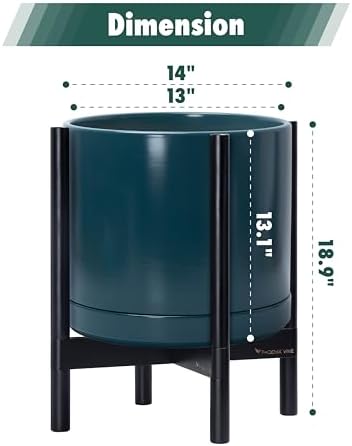 D'vine Dev Ceramic Pot with Ebony Wood Stand, Teal, 14 in, 55-B-S-4 - Image 3