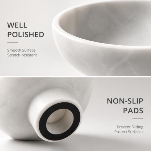 Koville Marble Pedestal Bowl, 7.4" Decorative Stone Bowl for Key Jewelry Entryway Table Catch alls, Aesthetic Modern Fruit Bowl for Kitchen Counter Home Coffee Table Decor Centerpiece(Grigio Fantasy) - Image 4