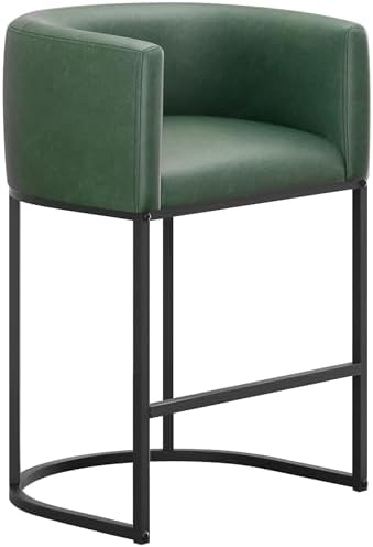 Counter Height Bar Stools for Kitchen Island, Modern Counter Stools for Dining Room, 24 Inch Seat Height Barstools with Metal Legs, Faux Leather Bar Stool with Back Footrest, Green by KRAMZMINGQualityHome