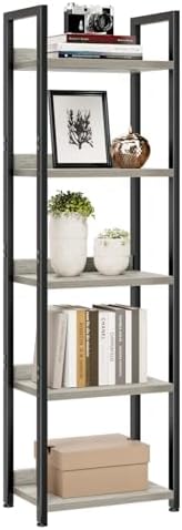NUMENN Narrow Bookshelf, 5 Tier Freestanding Shelving Unit, Grey by NUMENN