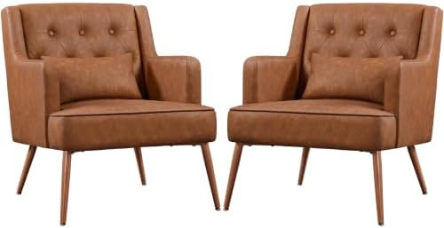 Yaheetech Accent Chairs Set of 2, Mid-Century Modern Armchairs, Retro Brown - Image 3