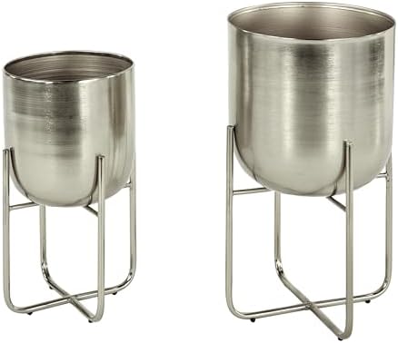 Deco 79 Metal Round Planter with Removable Stand, Set of 2 16", 13"H, Silver by Unknown