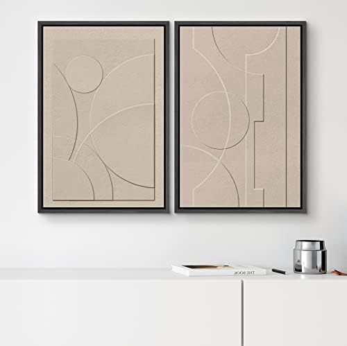 SIGNWIN Framed Canvas Print Wall Art Set Art Deco Geometric Polygon Collage Abstract Shapes Illustrations Minimal Decorative Boho Nordic Relax for Living Room, Bedroom, Office - 24"" x36 x2 Black - Image 2