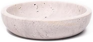 Shelf & Nook Travertine Decorative Bowls for Home Decor. Key Bowl for Entryway Table in a Choice of 5 Colors (White/Gray, Small) - Image 4