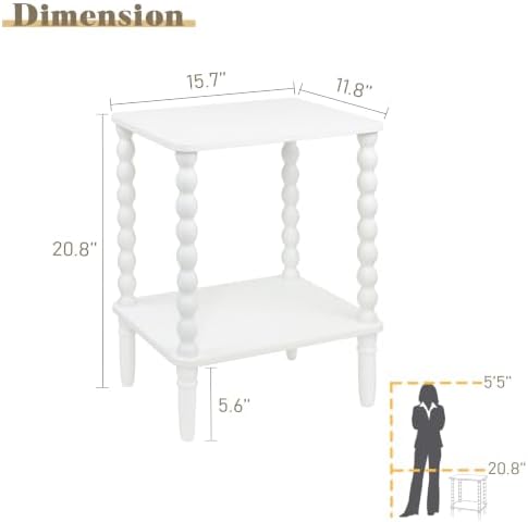 Fultyle White Side Table, 2-Tier Small End Table, Modern Night Stand - Image 3