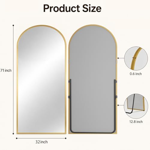 Antok Full Length Mirror, 71"x32" Floor Mirror with Stand, Gold, Arched - Image 7