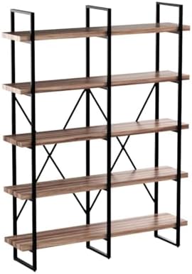 IRONCK Bookshelf, Double Wide 5-Tier Open Bookcase Vintage Industrial Large Shelves, Wood and Metal Etagere Bookshelves, for Home Decor Display, Office Furniture, 13D x 53.1W x 70H in - Image 4