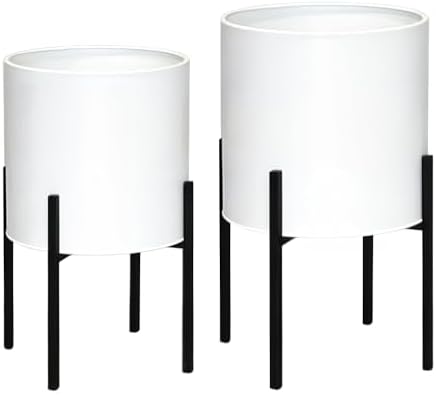 ARNIS Modern Plant Pots, Large Planters with Stand, Set of 2 Decorative Planters, Metal Pots with Drainage Holes for Living Room, Office, Garden or Balcony, 10.5 &12.25 Inch, White - Image 7