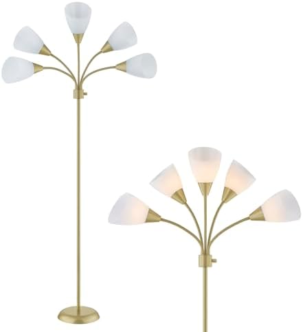 Medusa Modern Decor Floor Lamp, Multi Head Adjustable Gooseneck Bright Light Lamps for Reading, White Shades Tall Standing Tree Floor Lamps for Living Room Bedroom Office Kids Classroom, Gold by LTGSRCLighting
