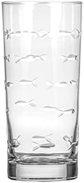 Rolf Glass School of Fish Highball Glass | Set of 4 15oz Cooler Glasses | Lead-Free Engraved Glass with Heavy Base | Proudly Made in the USA - Image 2