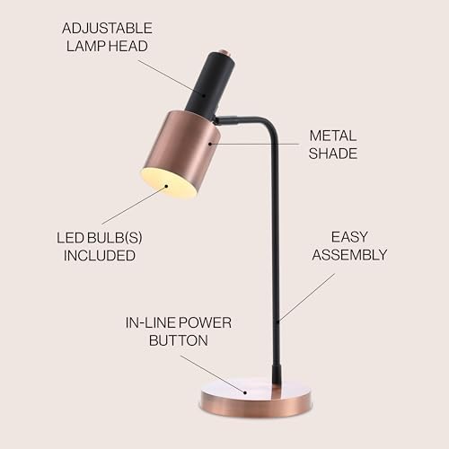 JONATHAN Y Brady Metal LED Task Table Lamp 22" Desk Light, Copper/Black - Image 2