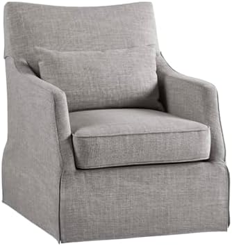 Martha Stewart London Swivel Chair - Solid Wood & Plywood, Skirted Metal Base Accent Armchair, Lumbar Pillow -Modern Classic Family Room Sofa Furniture Bedroom Lounge, 28"X31.5"X35.25", Grey by MarthaStewart