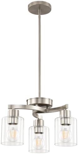 Modern Dining Room Chandelier, 3-Light Brushed Nickel Pendant Light by KLSSLighting