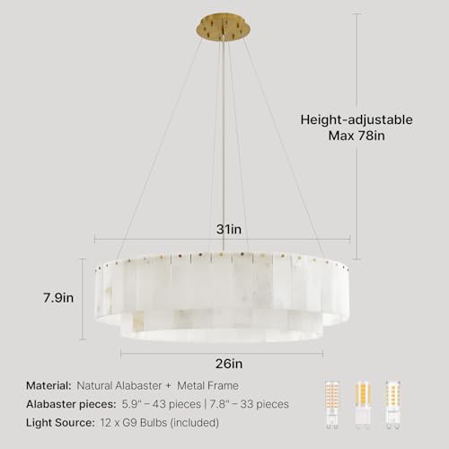 31" Round Alabaster Chandelier, Modern Luxury Marble Light Fixture - Image 6