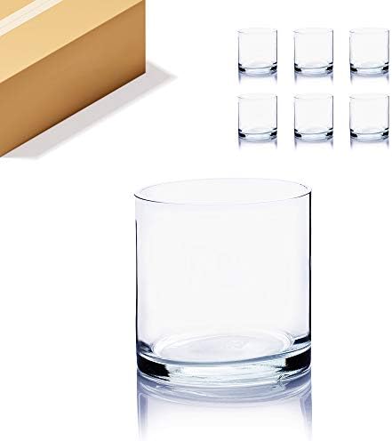 WGVI Thick Quality Weighted Clear Right Cylinder Glass Vases, 4" W x 4" H, Equilateral Cylinder, Votive Candle Holders, Terrarium Planter, Storage Container Pen Brush Holder, Bulk Wholesale, 6 Pieces by WGVInternational-OpusGlassware