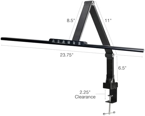 EXCELLO GLOBAL PRODUCTS Wellness Series 6-Touch Adjustable Clamp-On LED Desk Lamp, Space-Saving Dimmable Task Light for Office & Workbench, 17.5", Black - Image 5