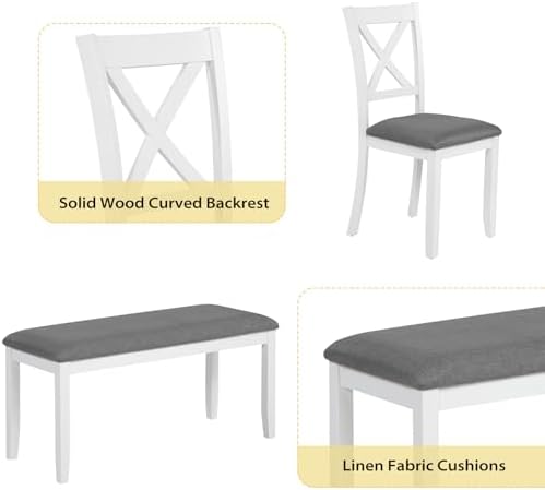 Zevemomo 6-Piece Solid Wood Dining Table Set, Wooden Legs, White - Image 5