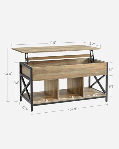 VASAGLE Lift Top Coffee Table with Storage Shelf, 3 Compartments - Image 2