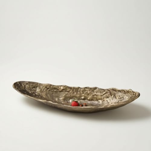 Decorative Serving Tray Cast Aluminum Artistic Centerpiece Multipurpose Bowl Long Boat Shape Textured Surface Suitable for Room, Bronze Gold, Small 520x140x100mm - Image 5