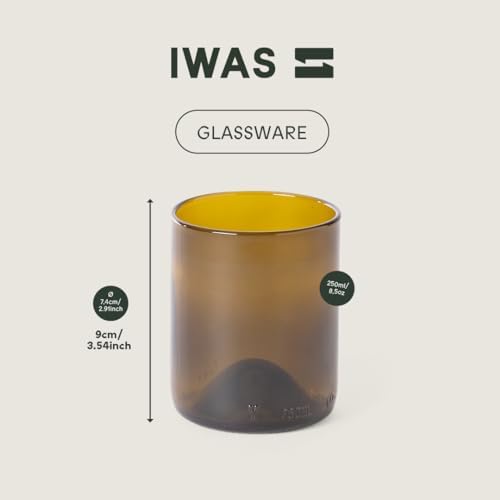 IWAS Upcycled Olive Drinking Glasses | 250 ML | 8.45 OZ | Set of 6 | Sustainable Water Glasses | Environmentally Friendly Dark Brown Glasses For Home - Image 3