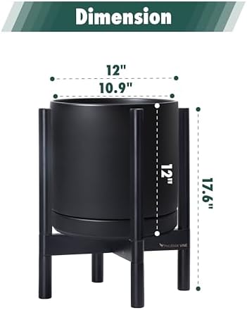 D'vine Dev Ceramic Pot with Ebony Wood Stand, Black, 12 in, 55-B-H-2 - Image 3