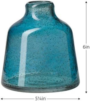 Torre & Tagus 6 Inch Tall Blue Glass Vase with Gold Flakes, Mouth Blown Glass Vase Blue Flower Vase Centerpieces, Watertight for Hydroponic Plants, Coastal Decor Accents (Marina) - Image 6