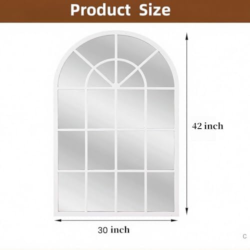 Dewfig Arched Wall Mirror, 42"x30" Metal Frame Windowpane Mirror, White - Image 6