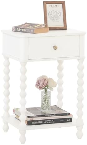 AWASEN White Nightstand, Small Side Table with Drawer for Living Room, Farmhouse End Bedside Table with Spindle Wood Legs for Bedroom, Office, White by AWASEN