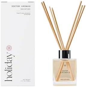Doctor Aromas Premium Reed Diffuser Diffuser Glass Jar Set Elegant Scent for Home, Room or Bathroom and Fresh Air Scent Lasting Home Fragrance Over 90 Days (Pack of 1, Holiday) by DOCTORAROMAS