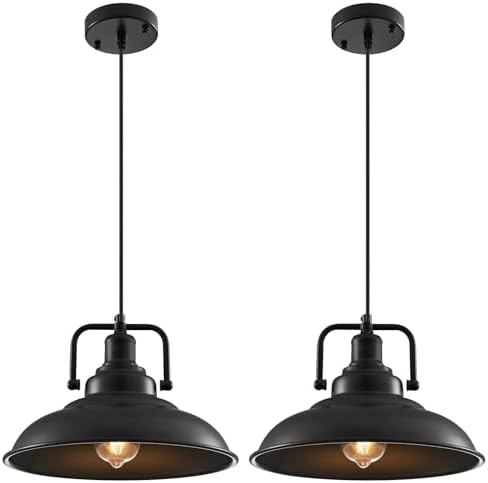 Black Pendant Light 12.5 inches 2 Packs, Farmhouse Pendant Light, Modern Pendant Lights, Kitchen Pendant Lights, Pendant Lights Kitchen Island for Dinning Room Entryway Barn by SESIMENTLogoGoboProjector