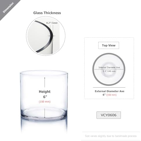 WGVI Thick Weighted Clear Right Cylinder Glass Vases, 6" W x 6" H, Equilateral Cylinder Glass Candle Holders Flower Arrangement Centerpieces Storage Container Brush Pen Holder, Bulk Wholesale, 12 Pcs - Image 3