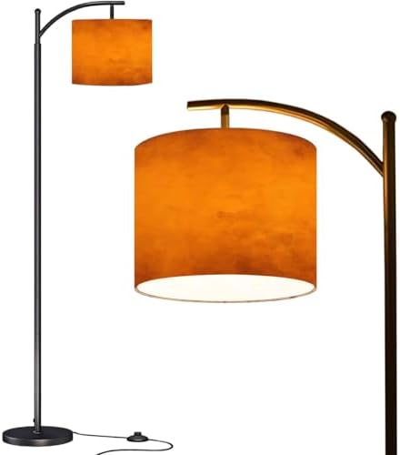 Arc Floor Lamp Orange autumn old watercolor texture painted marbled vintage grunge Modern Tall Standing Lamp Dimmable with Remote Adjustable Drum Shade Footswitch for Living Room Bedroom Office by Unknown