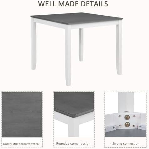 Harper & Bright Designs 5-Piece Wood Dining Table Set for 4, Kitchen Furniture Set with 4 High Back Upholstered Dining Chairs for Small Places,White+Gray - Image 6