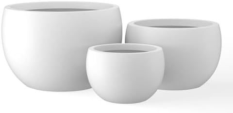 Kante Set of 3 White Concrete Bowl Planters 20" 15.7" 11.8" Dia by Unknown