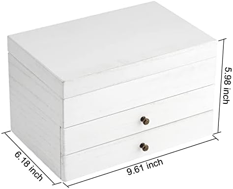 Meangood Jewelry Box Organizer for Women, 3 Layer Large Jewelry Storage Case, Rustic Wooden Jewelry Box with Mirror & Ring Tray for Necklace Earring Bracelets Rings, Vintage Style (White) - Image 6