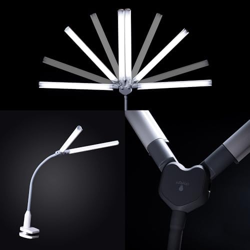 DuoPro Clamp LED Lamp - 6,000K Daylight, 2,100 Lux at 12", 4 Brightness Levels, Anti-Glare Shades, Adjustable Arm, Slim Design, Perfect for Sewing, Reading, Crafts, Beauty Treatments - Grey/White - Image 6