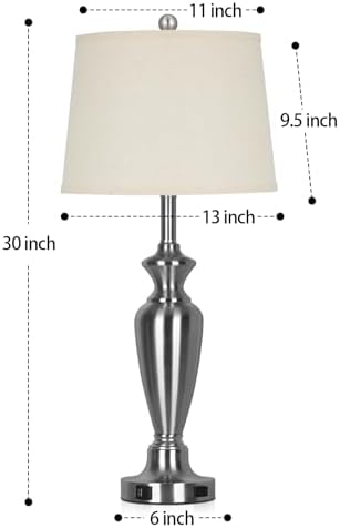 Cinyirong 30" Tall Silver Table Lamps Set of 2 for Living Room, 3-Way Dimmable Touch Control Bedside Lamps for Bedroom Nightstand with USB A+C Ports & AC Outlet (2 LED Bulbs Included) - Image 7