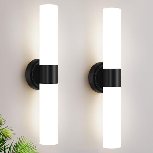Wall Sconces Set of Two, Modern Bathroom Sconces Wall Lighting with Milky White Glass, Matte Black Sconces Wall Decor Set of 2 for Bathroom Mirror Bedroom Living Room Hallway by Meybiok