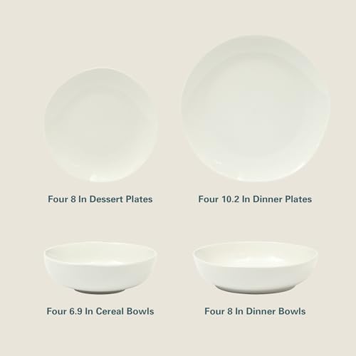 Gibson Home Lindendale 16 Piece Porcelain Ceramic Plates and Bowls Dishes Scratch and Chip Resistant Service for 4 Dinnerware Set - White - Image 3