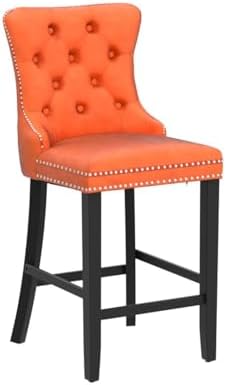 SoarFlash Modern Velvet Upholstered Bar Stools Set of 4 with Wood Legs, Button Tufted,Chrome Nailhead, Counterstool Seat, Armless Bar Chairs (Orange) - Image 4
