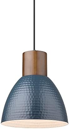 ELYONA Hammered Pendant Lights for Kitchen Island, 7” Small Solid Wood Hanging Light Fixtures, Adjustable Height Industrial Metal Pendant Light Fixtures for Bar Dining Room Bedroom Office, Modern Blue by ELYONA