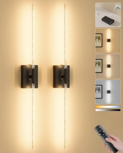 Battery Operated Wall Sconces Set of 2, Remote, 10000mAh, Black, Bubble by Ouyulong