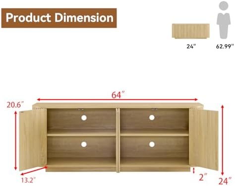 64" Fluted Buffet Cabinet with Storage Sideboard Cabinet - Image 2