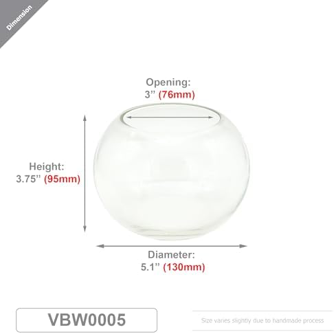 WGV Bowl Glass Vase, Diameter 5.1", Height 3.75", Open Width 3", (Multiple Sizes Choices) Clear Bubble Planter Terrarium Fish Bowl for Wedding Event Home Decor, 1 Piece (VBW0005) - Image 2