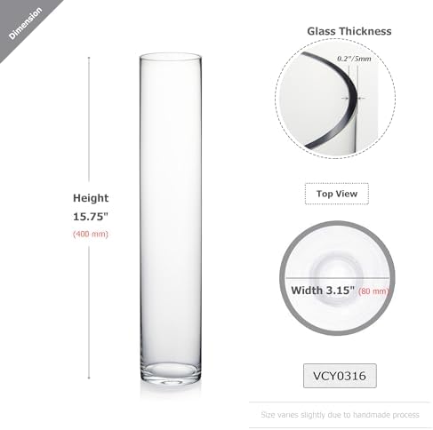 WGVI Quality Thick Weighted Tall Clear Cylinder Glass Vase, 3" W x 16" H, Flower Arrangement Candle Holder Floral Container Wedding Centerpieces Home Decor Bulk Wholesale, 6 Pieces - Image 2