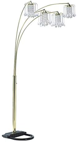 84" Arc Tree Floor Lamp - Featrue 4 Bell Hanging Faux Crystal Ornaments Shades with U Shape Base - Great for Living Rooms, Bedrooms, or Arching Over Couches (Gold) by SH+Lighting