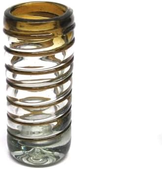 Amber Spiral 2 oz Tequila Shot Glasses (set of 6), Recycled Glass, Lead-free, Toxin-Free (Shot) by MexHandcraft