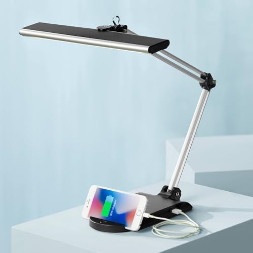 Flynn 25" High Desk Lamp USB Silver Adjustable LED Phone Cradle Black Task by 360Lighting