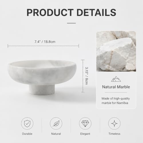 Koville Marble Pedestal Bowl, 7.4" Decorative Stone Bowl for Key Jewelry Entryway Table Catch alls, Aesthetic Modern Fruit Bowl for Kitchen Counter Home Coffee Table Decor Centerpiece(Grigio Fantasy) - Image 2