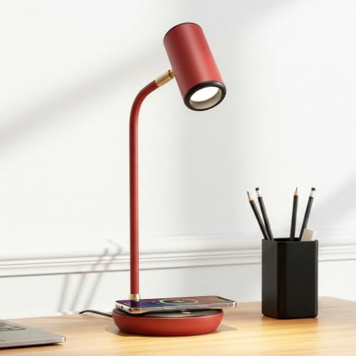Brightech Ezra Office Desk Lamp – Wireless Charging Pad and Temperature Changing Light Options – Living Room Table Lamp for Mid-Century, Art Deco, Contemporary Décor - Red - Image 6